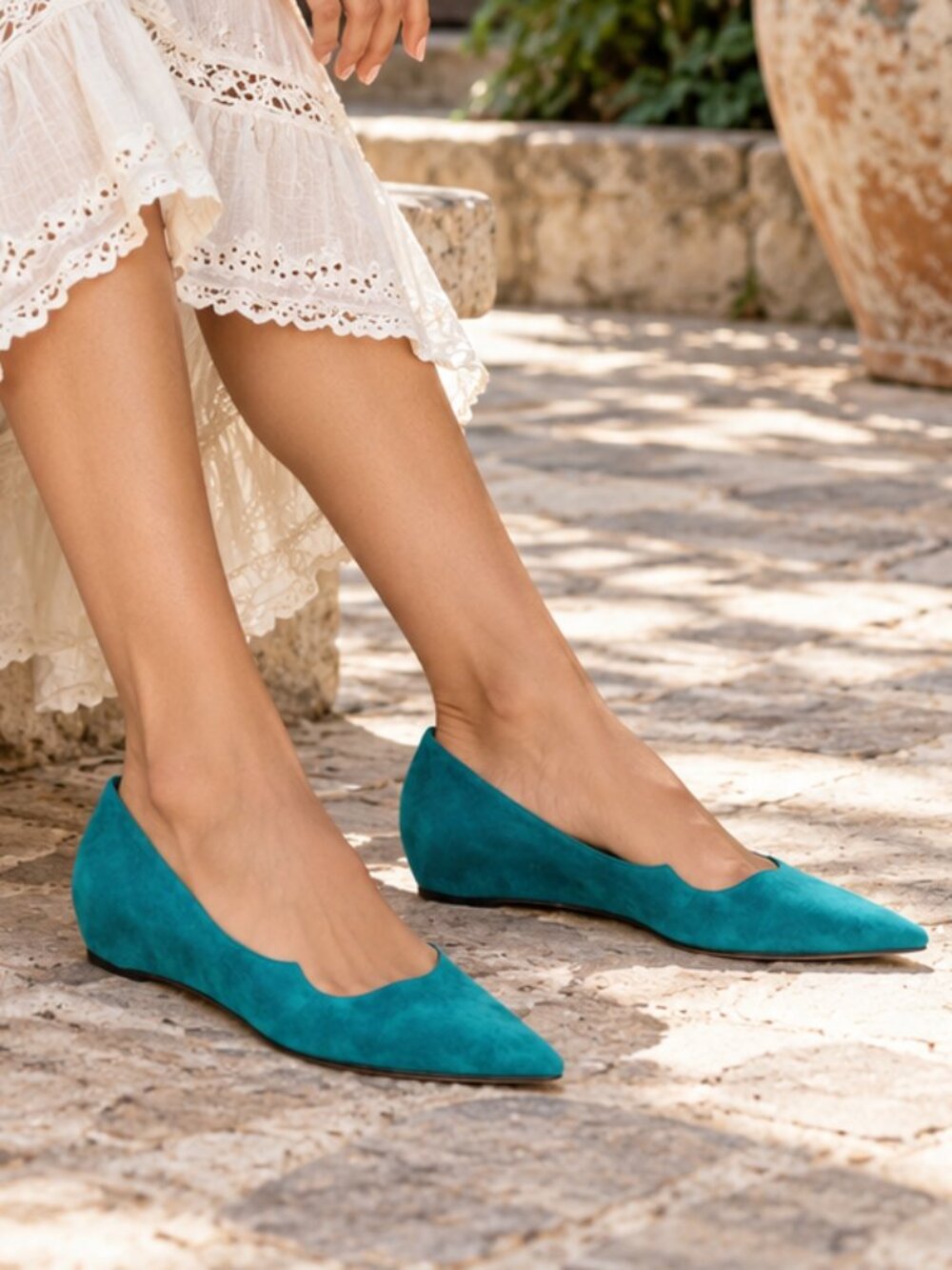 Paul Andrew Zoya Turquoise Suede Pointed Toe Flats EU 36.5 US 6.5